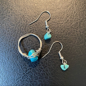 Handmade jewelry ring‎ 6 & turquoise earrings *4